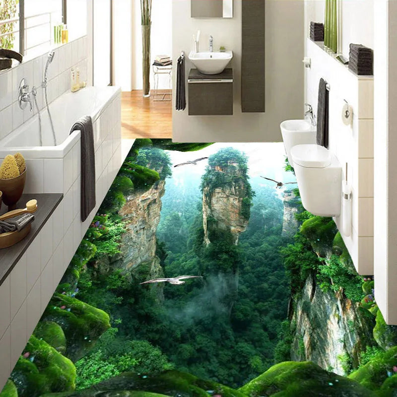 Custom 3D Mural Floor Wallpaper Cliff Scenery PVC Wear Waterproof For Bathroom 3D Floor Wall Stickers Vinyl  Kitchen Wall Paper