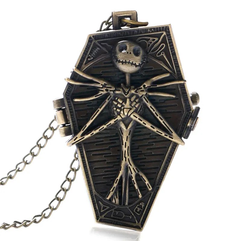 Vintage Gothic Skull Pendant Necklace Chain Quartz Pocket Watch FOB Clock Gifts for Men Women Kids