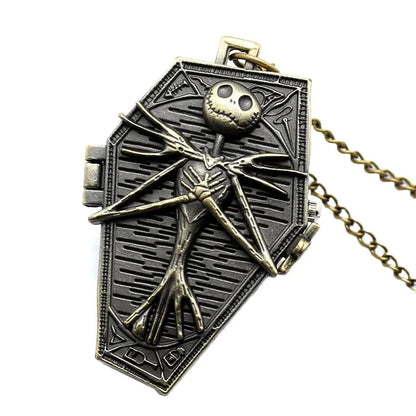Vintage Gothic Skull Pendant Necklace Chain Quartz Pocket Watch FOB Clock Gifts for Men Women Kids