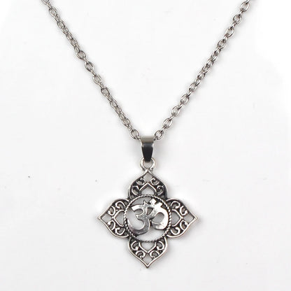 1Pcs Filigree OHM OM AUM Buddha Lotus pendant necklace, Buddhist, yoga necklace