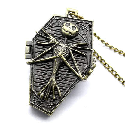Vintage Gothic Skull Pendant Necklace Chain Quartz Pocket Watch FOB Clock Gifts for Men Women Kids