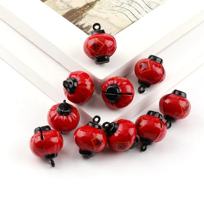 2Pcs 22.5mm*18mm Red Copper Chinese New Year's Day Lantern Open Bells Pendant Handmade Party DIY Crafts Accessories