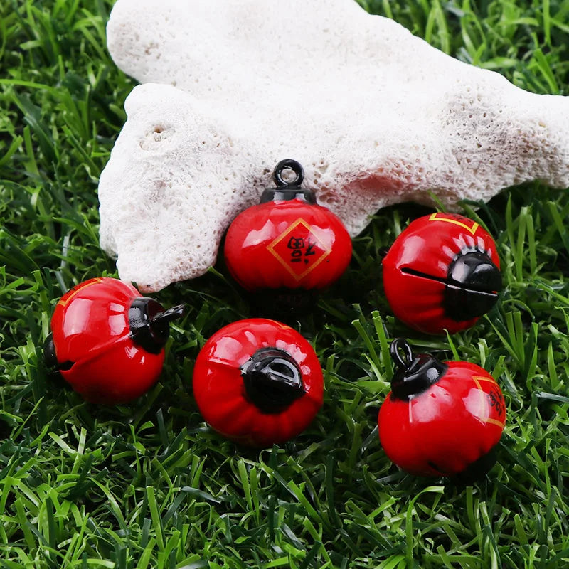 2Pcs 22.5mm*18mm Red Copper Chinese New Year's Day Lantern Open Bells Pendant Handmade Party DIY Crafts Accessories