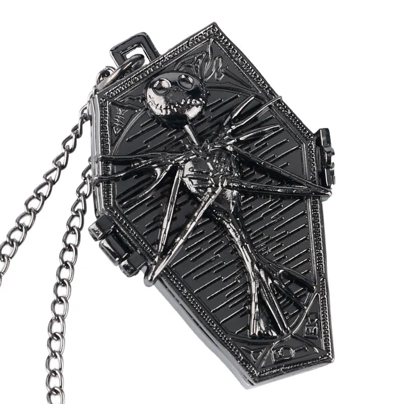 Vintage Gothic Skull Pendant Necklace Chain Quartz Pocket Watch FOB Clock Gifts for Men Women Kids