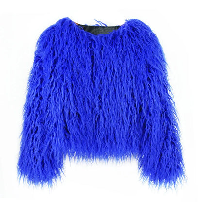 Women's Fur Coat Colorful Furry Pink Lamb Wool Faux Fur Coat Female Shaggy Sheepskin Coat Winter Artificial Fur Jacket