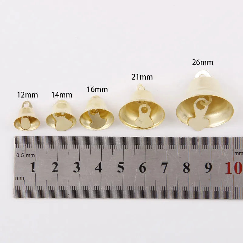 12/14/16/21/26mm Gold Iron Vacuum Christmas Open Jingle Bells Pendant Handmade Party DIY Crafts Accessories