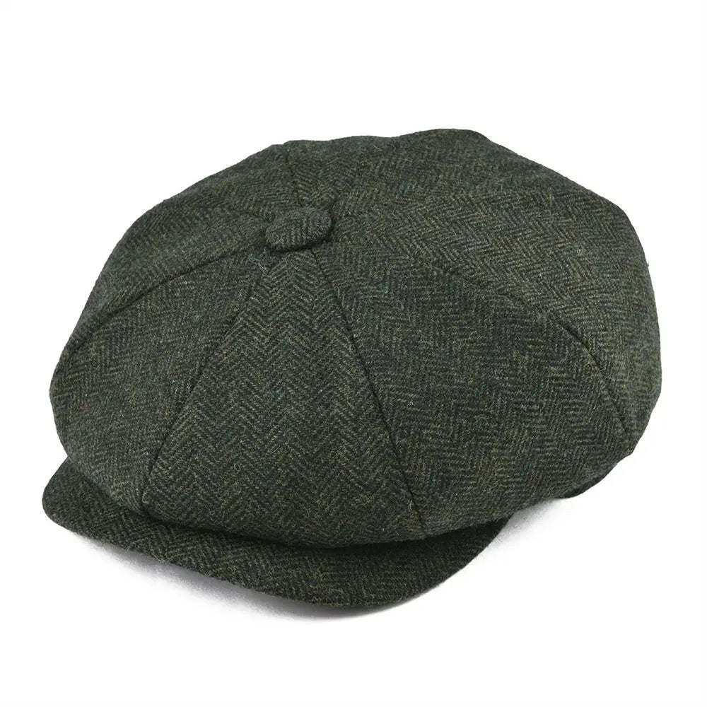 BOTVELA Wool Tweed Newsboy Cap Herringbone Men Women Gatsby Retro Hat 8 Panel Driver Flat Cap Black Brown Green Navy Blue Coffee