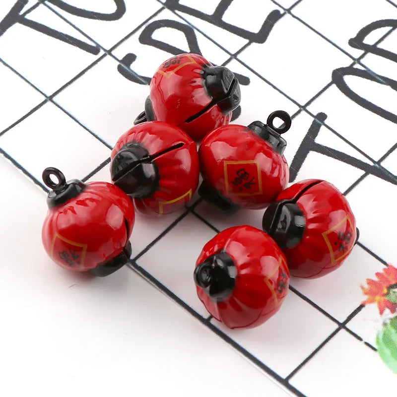 2Pcs 22.5mm*18mm Red Copper Chinese New Year's Day Lantern Open Bells Pendant Handmade Party DIY Crafts Accessories