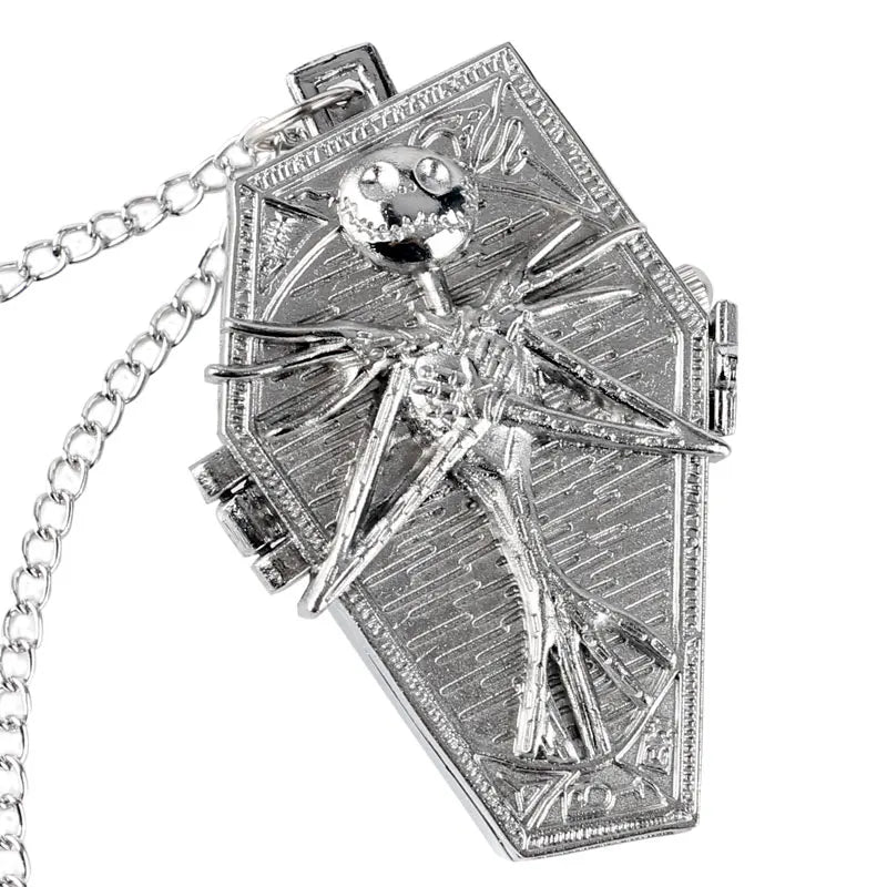 Vintage Gothic Skull Pendant Necklace Chain Quartz Pocket Watch FOB Clock Gifts for Men Women Kids