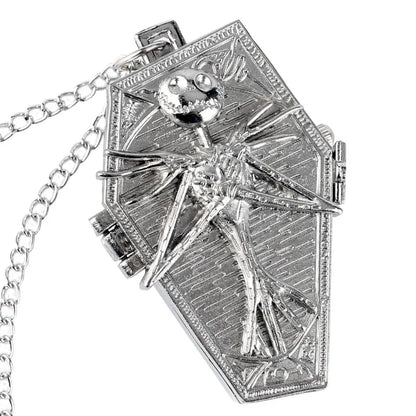 Vintage Gothic Skull Pendant Necklace Chain Quartz Pocket Watch FOB Clock Gifts for Men Women Kids
