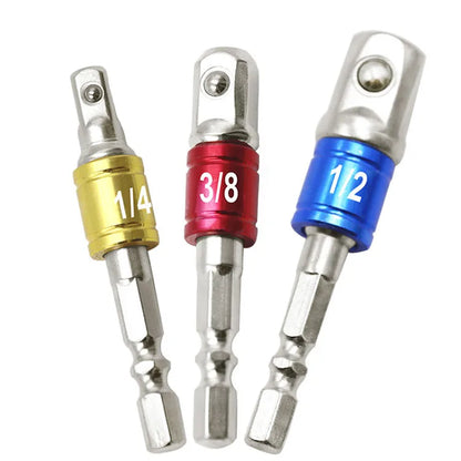 Chrome Vanadium Steel Socket Adapter Hex Shank to 1/4" 3/8" 1/2" Extension Drill Bits Driver Electrical Drilling Heads