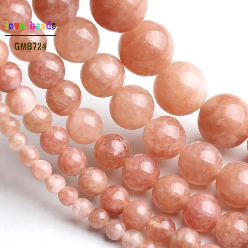 Nude Angelite Stone Round Sunstone Loose Stone Beads for Jewelry Making DIY Bracelet Necklace 15'' strand 4/6/8/10/12mm