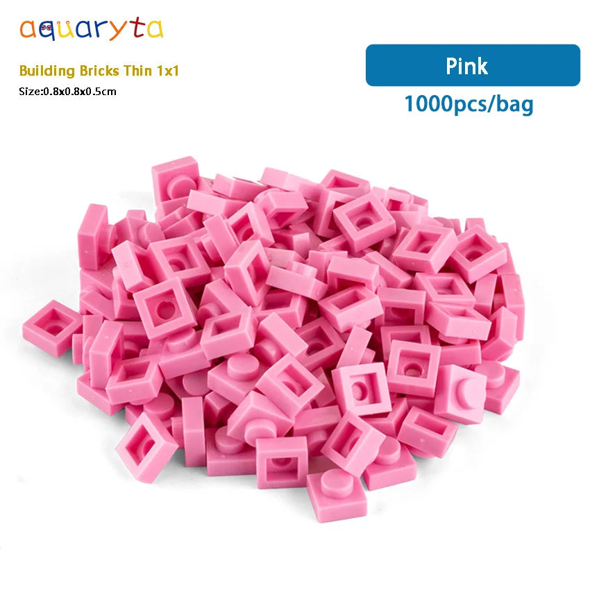 Aquaryta 1000pcs Building Bricks Thin 1X1 Bulk Compatible With Logo 3024 Educational Assemblage Construction Toys Gift for Kids