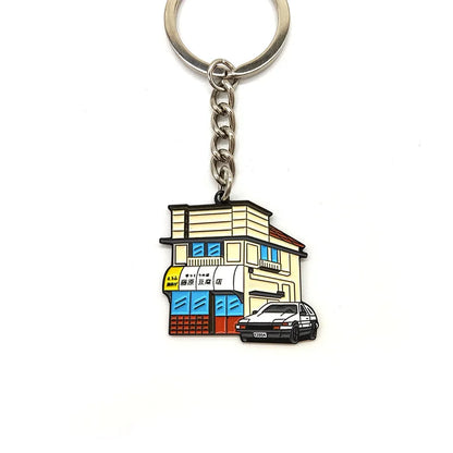 JDM Cultural Style Fujiwara Tofu Shop Keychain Key Ring Anime AE86 Car Modification Pendant Header Car Accessories Decoration
