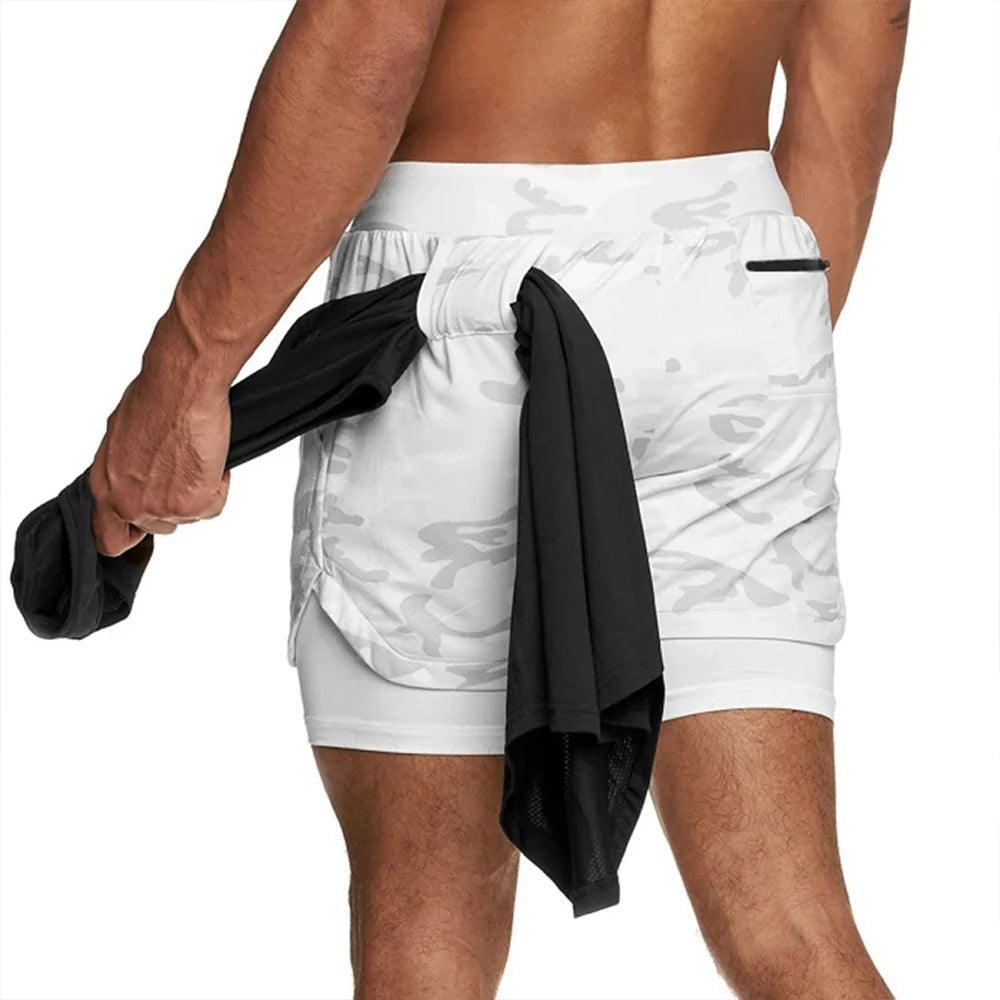2025 Summer Running Shorts Men 2 in 1 Sports Jogging Fitness Shorts Training Quick Dry Mens Gym Men Shorts Sport gym Short Pants