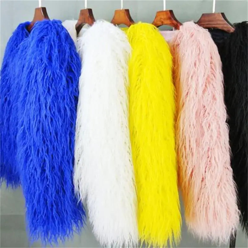 Women's Fur Coat Colorful Furry Pink Lamb Wool Faux Fur Coat Female Shaggy Sheepskin Coat Winter Artificial Fur Jacket