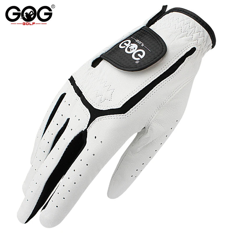 Sheepskin Genuine Leather Professional Golf Gloves for Men White and Black Lycra Gloves Palm Thickening Gift for Golfer
