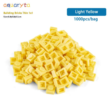 Aquaryta 1000pcs Building Bricks Thin 1X1 Bulk Compatible With Logo 3024 Educational Assemblage Construction Toys Gift for Kids