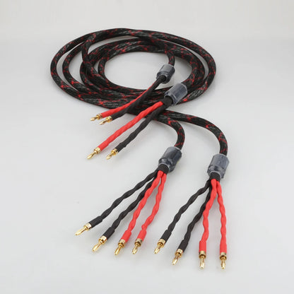 16 Core OFC Bi-Wire Speaker Cable Pair Banana to Banana Gold Plated Loudspeaker Wire 4 Banana Plugs for Home Theater HIFI