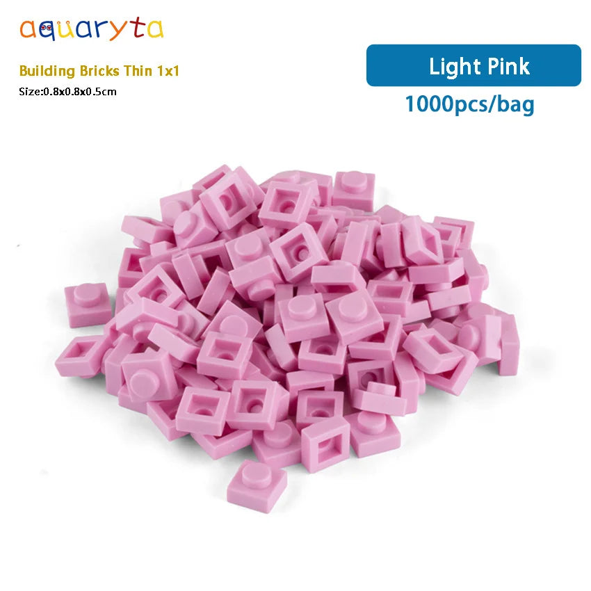 Aquaryta 1000pcs Building Bricks Thin 1X1 Bulk Compatible With Logo 3024 Educational Assemblage Construction Toys Gift for Kids