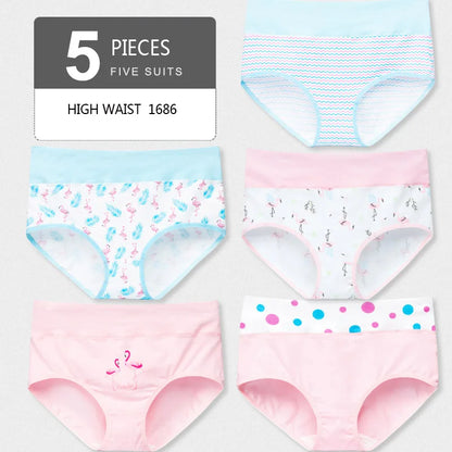 5Pcs/Set Cotton Panties Women High Waist Body Slimming Underwear Breathable Solid Briefs Sexy Ladies Panty Soft Female Lingerie
