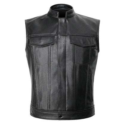 Men Motorcycle Spring Jackets SOA Punk Black Motorbike Gilet Sons of Anarchy Leather Moto Jacket Vest