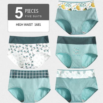 5Pcs/Set Cotton Panties Women High Waist Body Slimming Underwear Breathable Solid Briefs Sexy Ladies Panty Soft Female Lingerie