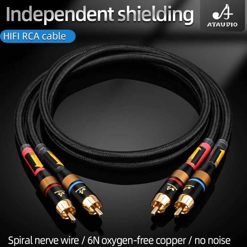 One Pair HIFI RCA Cable HiFi Main Core Independent Shielding RCA to RCA Audio Cable 6N OFC Audio Cable
