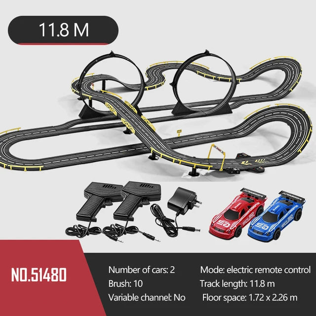 Electric Powered Slot Car Racing Kids Toy Race Track Set Includes 2 Hand Controllers Featuring 1:43 Scale