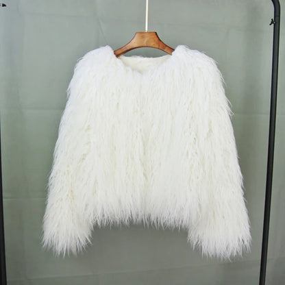 Women's Fur Coat Colorful Furry Pink Lamb Wool Faux Fur Coat Female Shaggy Sheepskin Coat Winter Artificial Fur Jacket