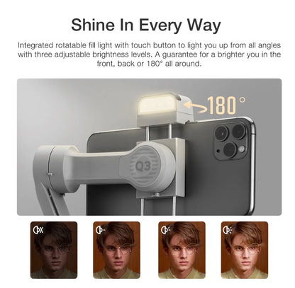 ZHIYUN Official SMOOTH Q3 3-Axis Smartphone Gimbal Handheld Foldable Stabilizer With Fill Light Auto Tracking for IPhone/Android