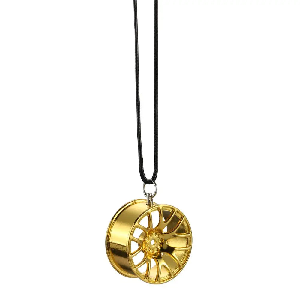 Car Ornament Pendant Metal Wheel Hub Flywheel Hanging Hip-hop Auto Interior Rear View Mirror Decoration Dangle Trim Accessories