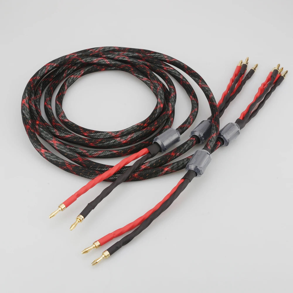 16 Core OFC Bi-Wire Speaker Cable Pair Banana to Banana Gold Plated Loudspeaker Wire 4 Banana Plugs for Home Theater HIFI