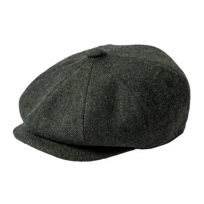 JANGOUL Newsboy Caps News Fashion Men Wool Blend Flat Cap 8 Pane Hat Driving Hats with Button Front Gatsby Cap for Male