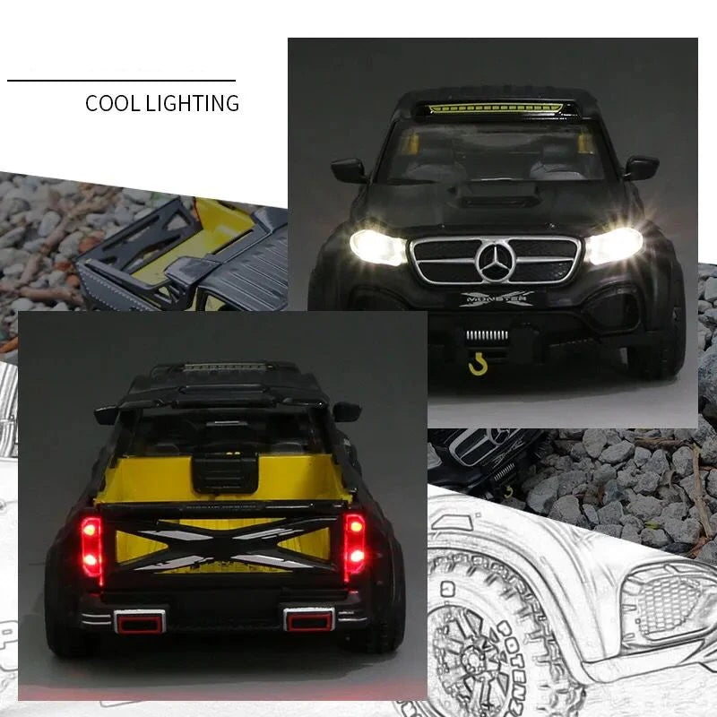 1:28 X-Class 6*6 Wheel Alloy Pickup Car Model Diecast & Toy Metal Off-road Vehicles Car Model High Simulation Childrens Toy Gift