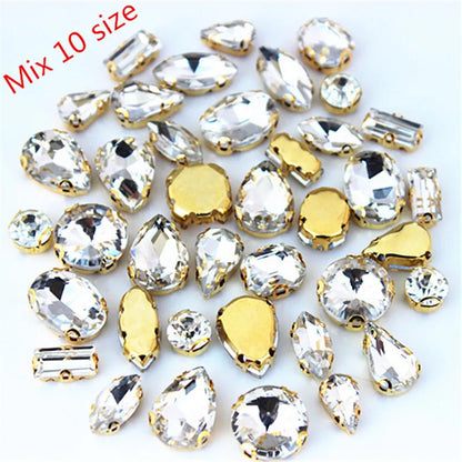 30pcs/Bag High Quality Mixed Gold Bottom Crystal Clear Glass Sew On Claw Rhinestones,DIY Wedding Dress Decoration Accessories