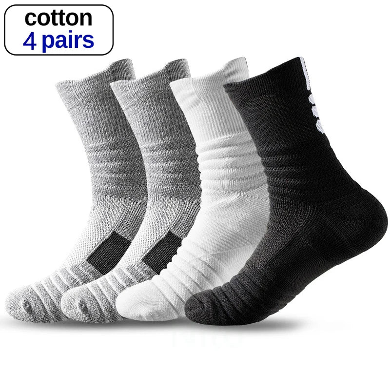 High Socks Men Basketball Sport Socks Breathable Running Cycling Soccer Hiking Black Athletic Cotton Sock Men Winter Warm Socks