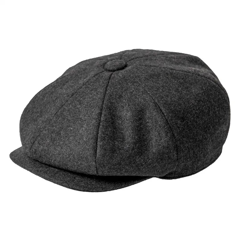 JANGOUL Newsboy Caps News Fashion Men Wool Blend Flat Cap 8 Pane Hat Driving Hats with Button Front Gatsby Cap for Male
