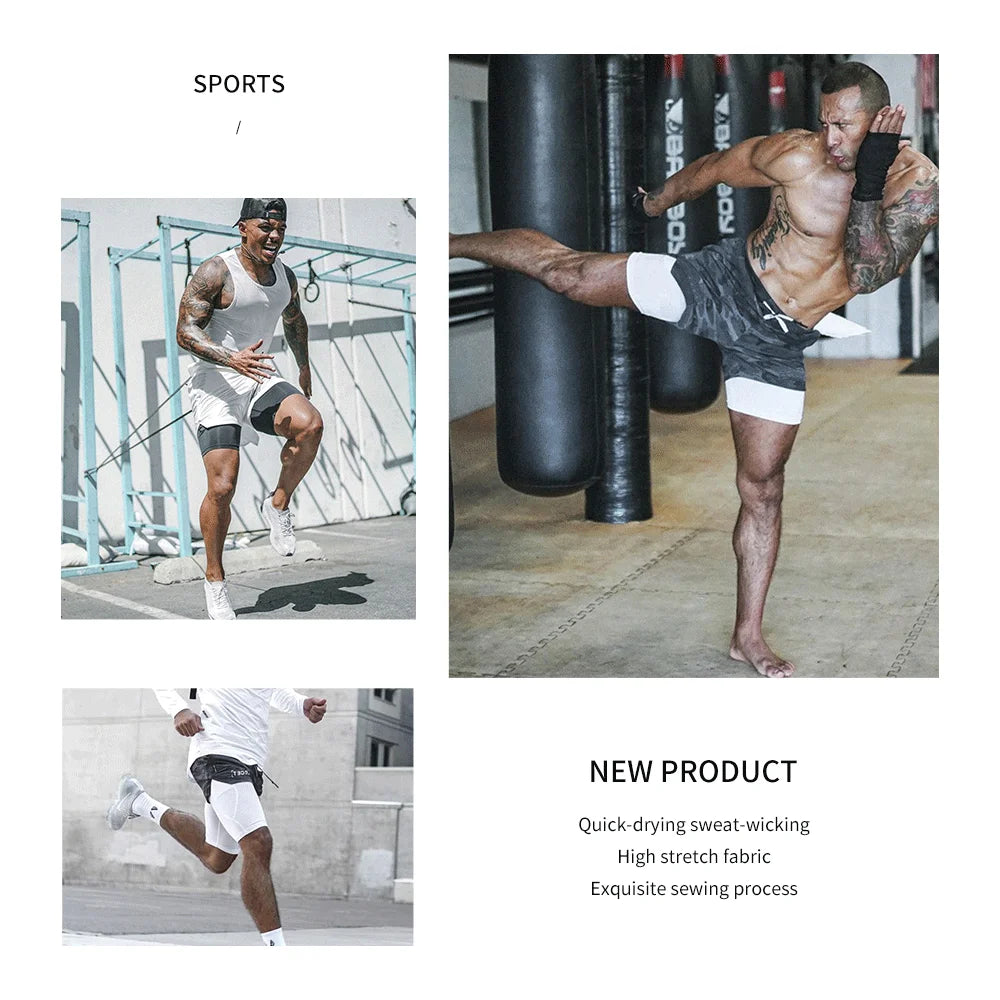 2025 Summer Running Shorts Men 2 in 1 Sports Jogging Fitness Shorts Training Quick Dry Mens Gym Men Shorts Sport gym Short Pants