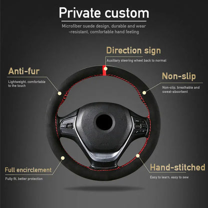 Fur Steering Wheel Cover For Car Universal 38cm Braided Car Steering Wheel Protection Cover Leather Anti Slip Interior Parts