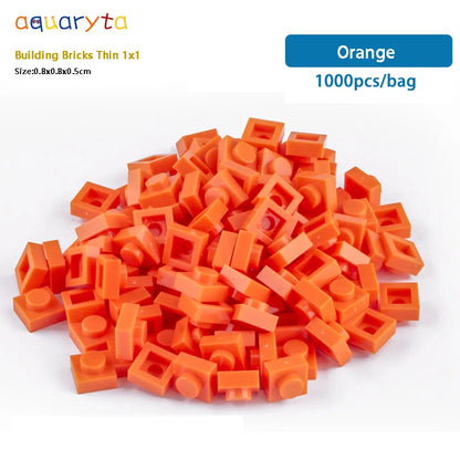 Aquaryta 1000pcs Building Bricks Thin 1X1 Bulk Compatible With Logo 3024 Educational Assemblage Construction Toys Gift for Kids