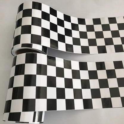 15x500cm Black And White Glossy Racing Sports Checkered Flag Vinyl Decal Motorbike Car Sticker Wrap Foil Air Release