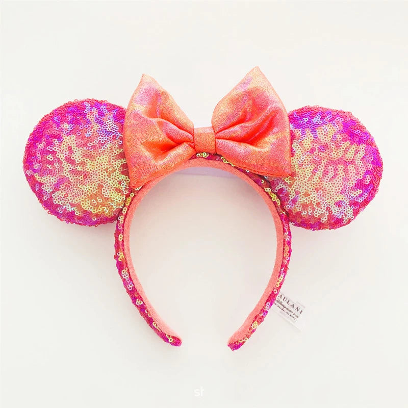 Disney Princess Minnie Ears Headband Big Sequin Bows EARS COSTUME Headband Cosplay Plush Adult/Kids Headband Gift