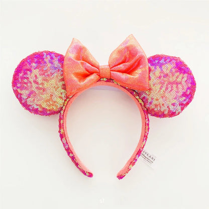 Disney Princess Minnie Ears Headband Big Sequin Bows EARS COSTUME Headband Cosplay Plush Adult/Kids Headband Gift