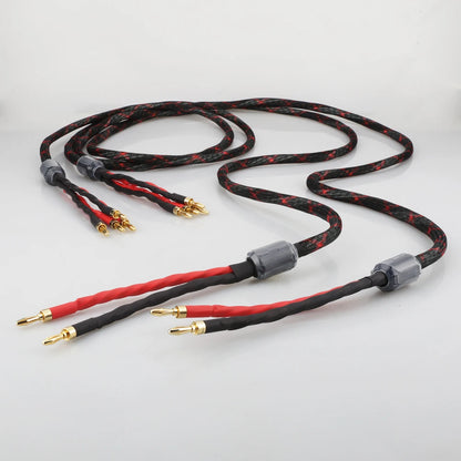 16 Core OFC Bi-Wire Speaker Cable Pair Banana to Banana Gold Plated Loudspeaker Wire 4 Banana Plugs for Home Theater HIFI