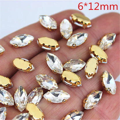30pcs/Bag High Quality Mixed Gold Bottom Crystal Clear Glass Sew On Claw Rhinestones,DIY Wedding Dress Decoration Accessories
