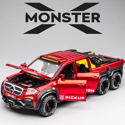 1:28 X-Class 6*6 Wheel Alloy Pickup Car Model Diecast & Toy Metal Off-road Vehicles Car Model High Simulation Childrens Toy Gift