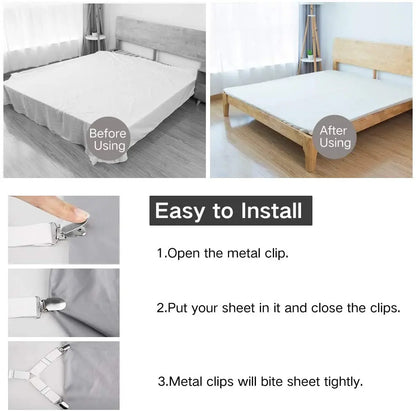 4PCS/Set Elastic Bed Sheet Grippers Adjustable Belt Fastener Clips Mattress Cover Blankets Holder Sofa Fixation Organize Gadgets