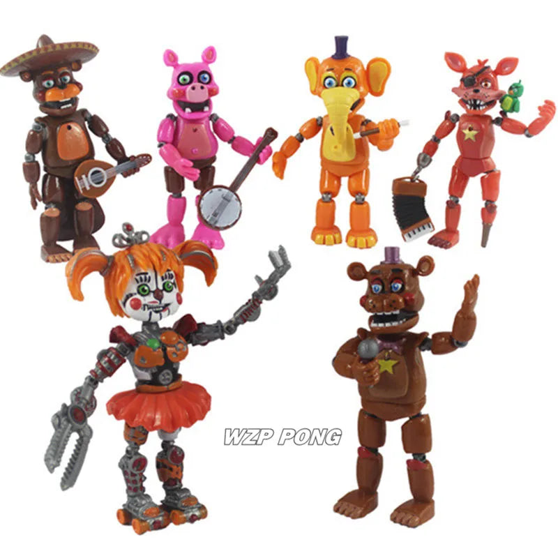 6Pcs/set Midnight Bear Toys Fazbears Pizzeria Simulator Ver Chica Lighte Movable Joints Figurine Toys