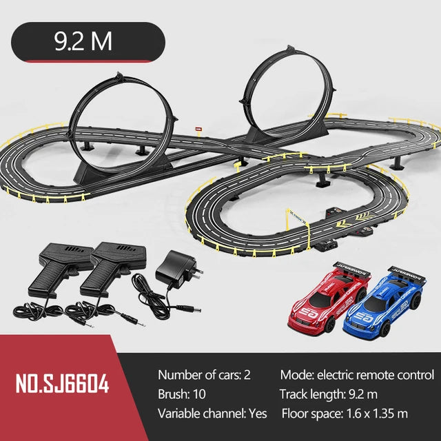 Electric Powered Slot Car Racing Kids Toy Race Track Set Includes 2 Hand Controllers Featuring 1:43 Scale